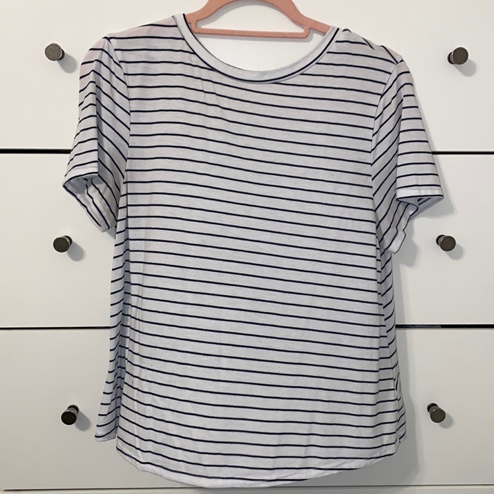 Old Navy, navy and white striped athletic shirt with open back, size M